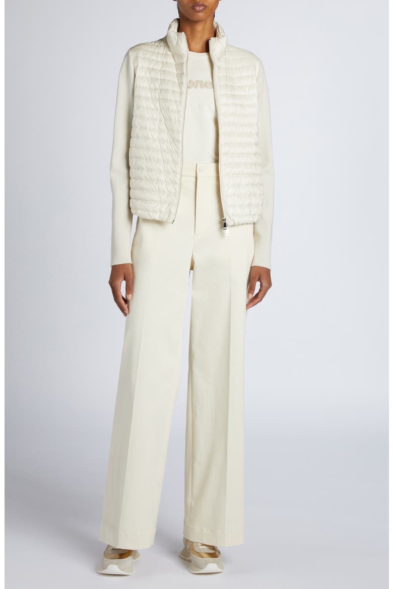 Quilted Down & Virgin Wool Knit Cardigan, Alternate, color, PEARL WHITE