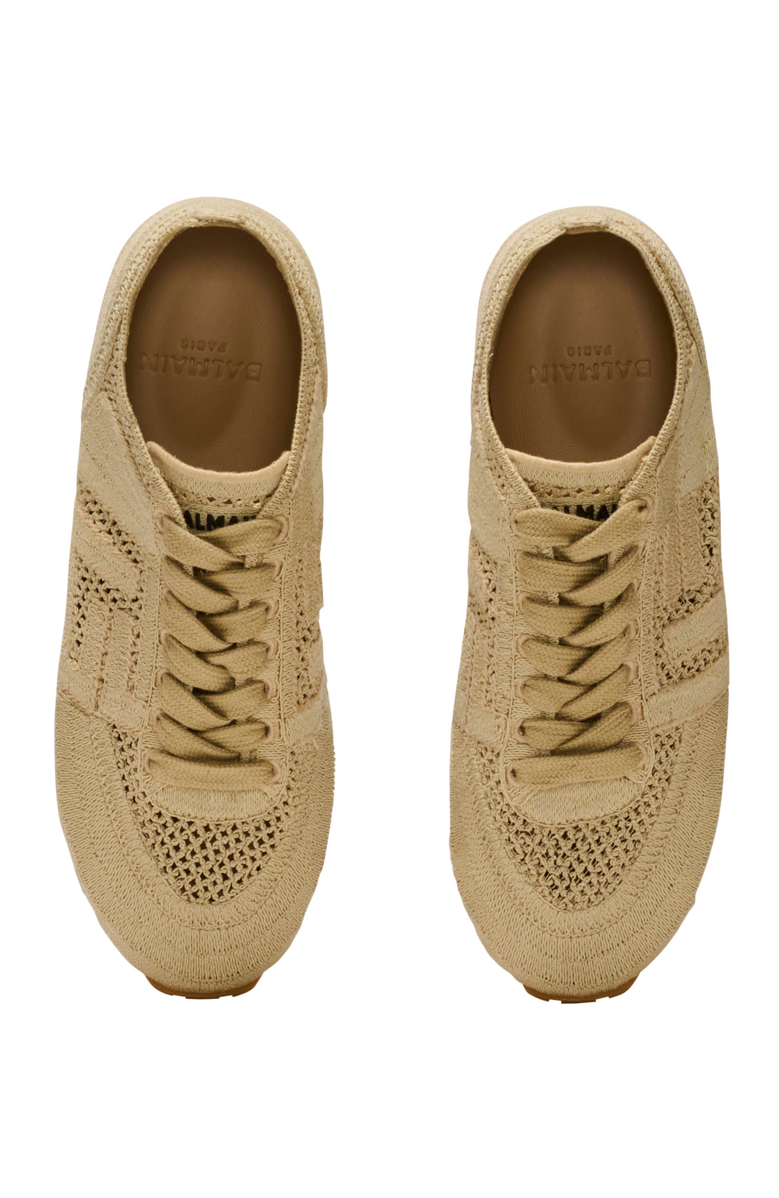 Balmain Racer 45 macramé trainers, Alternate, color, Beige