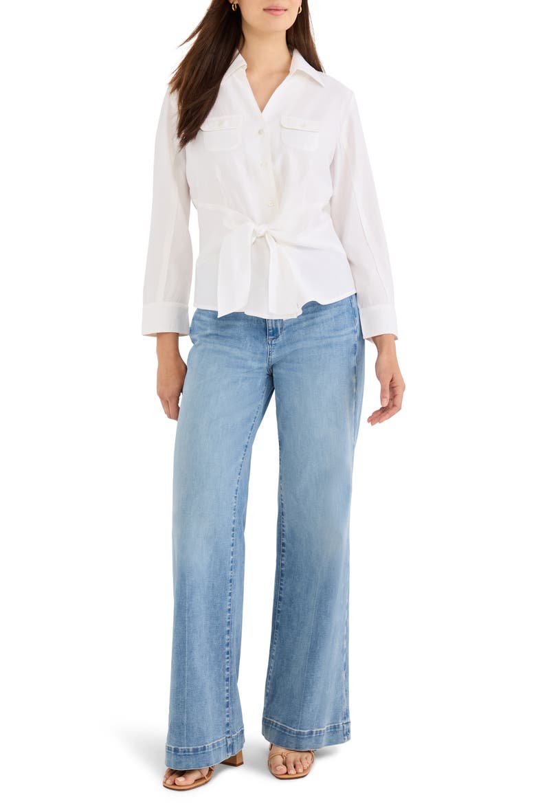 Iconic Tie Front Button-Up Shirt, Alternate, color, PAPER WHITE
