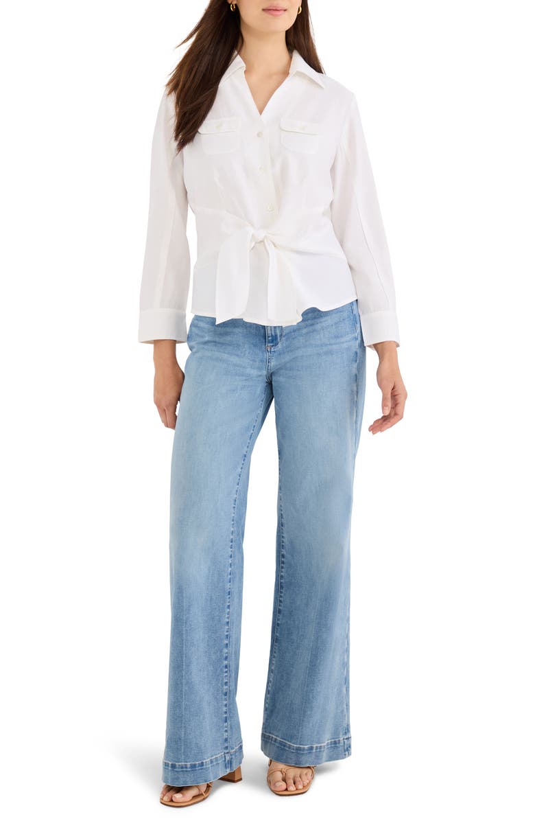 NIC+ZOE Iconic Tie Front Button-Up Shirt, Alternate, color, Paper White