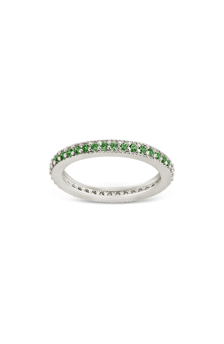 Sterling Forever Cubic Zirconia Pavé Thin Band Ring, Main, color, Silver/ Emerald
