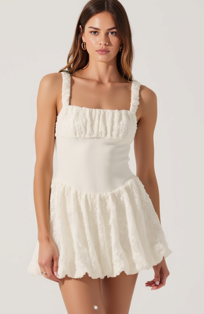 Modenaire Bouclé Knit Fit & Flare Mini Dress, Main, color, White