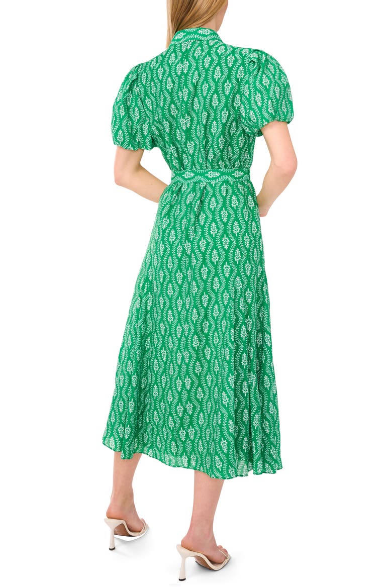 Floral Short Sleeve Midi Shirtdress, Alternate, color, KELLY GREEN