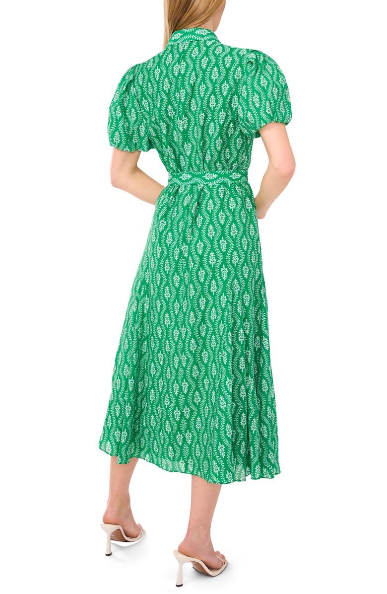 CeCe Floral Short Sleeve Midi Shirtdress, Alternate, color, Kelly Green