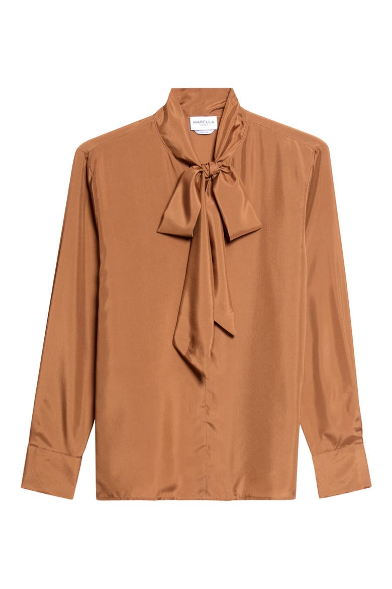 Kabala Silk Tie Neck Shirt, Alternate, color, TOBACCO BROWN
