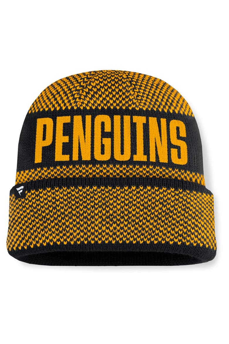 Men's Fanatics Black/Gold Pittsburgh Penguins Fundamentals Shelter Cuffed Knit Hat, Alternate, color, Black
