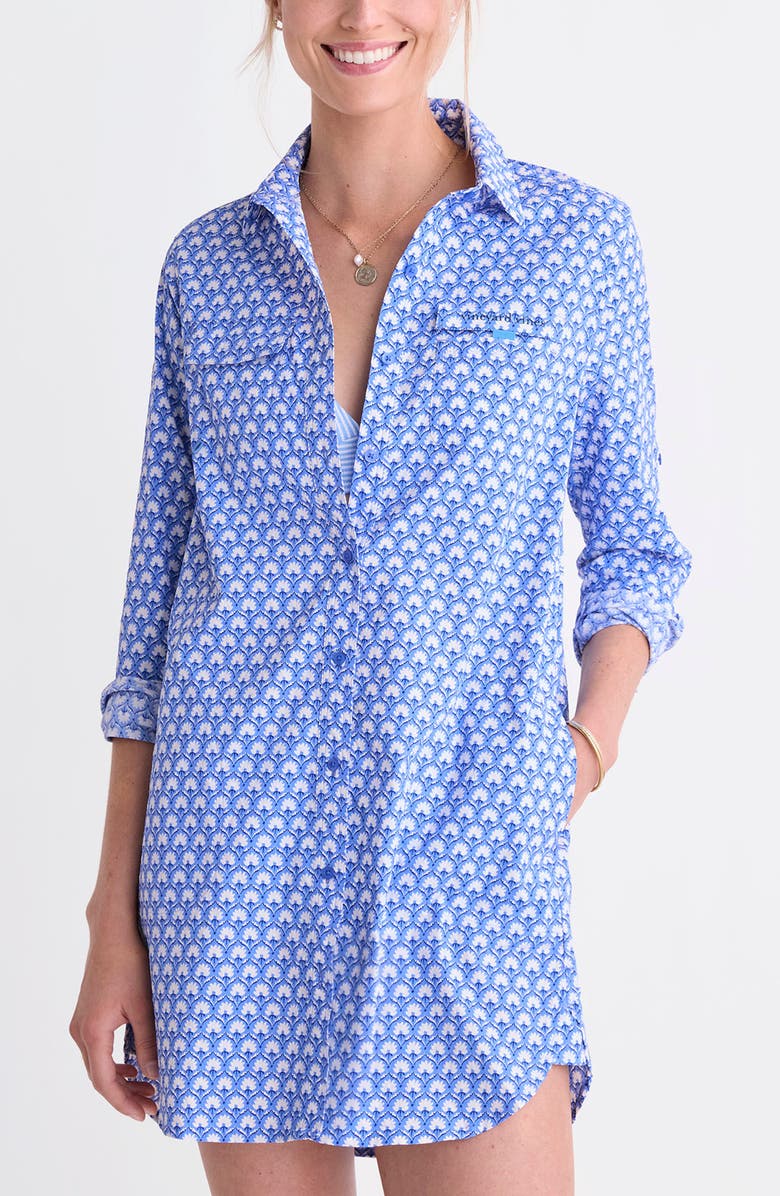 vineyard vines Harbor Long Sleeve Cover-Up Shirtdress, Alternate, color, Block