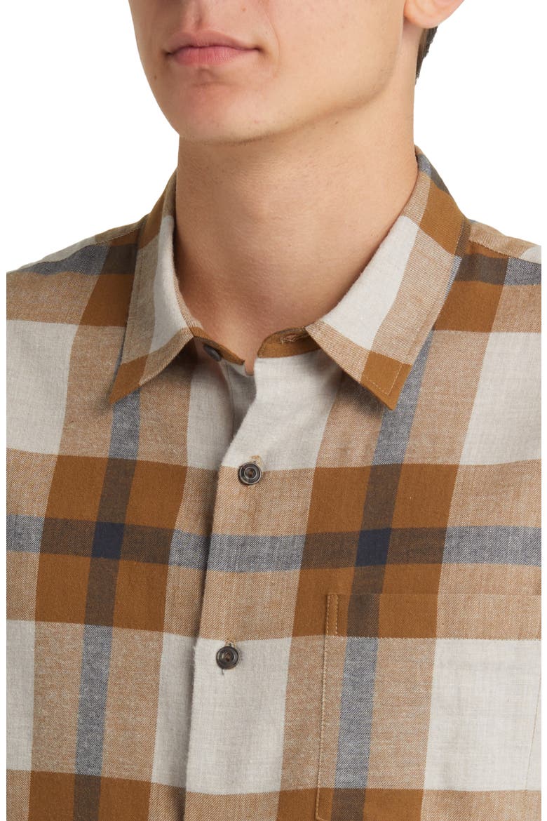Yorkshire Plaid Flannel Button-Up Shirt, Alternate, color, SLATE BROWN/NIGHTSHA