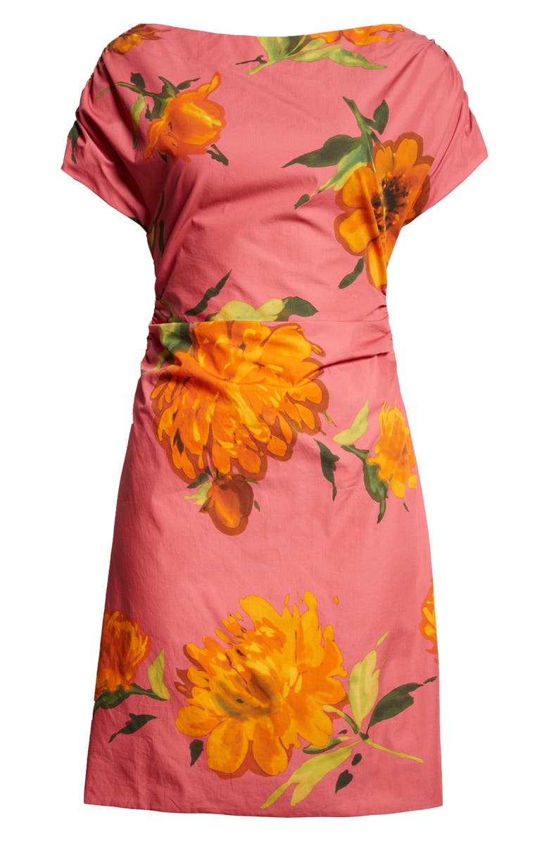 Lela Rose Floral Print Shirred Cap Sleeve Cotton Poplin Minidress, Alternate, color, Berry Multi