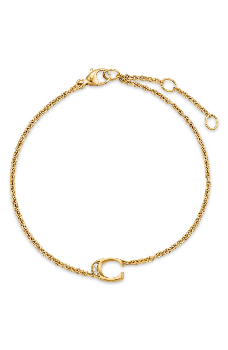 David Yurman Petite Pavé Initial Chain Bracelet in 18K Yellow Gold with Diamonds, Alternate, color, Diamond C