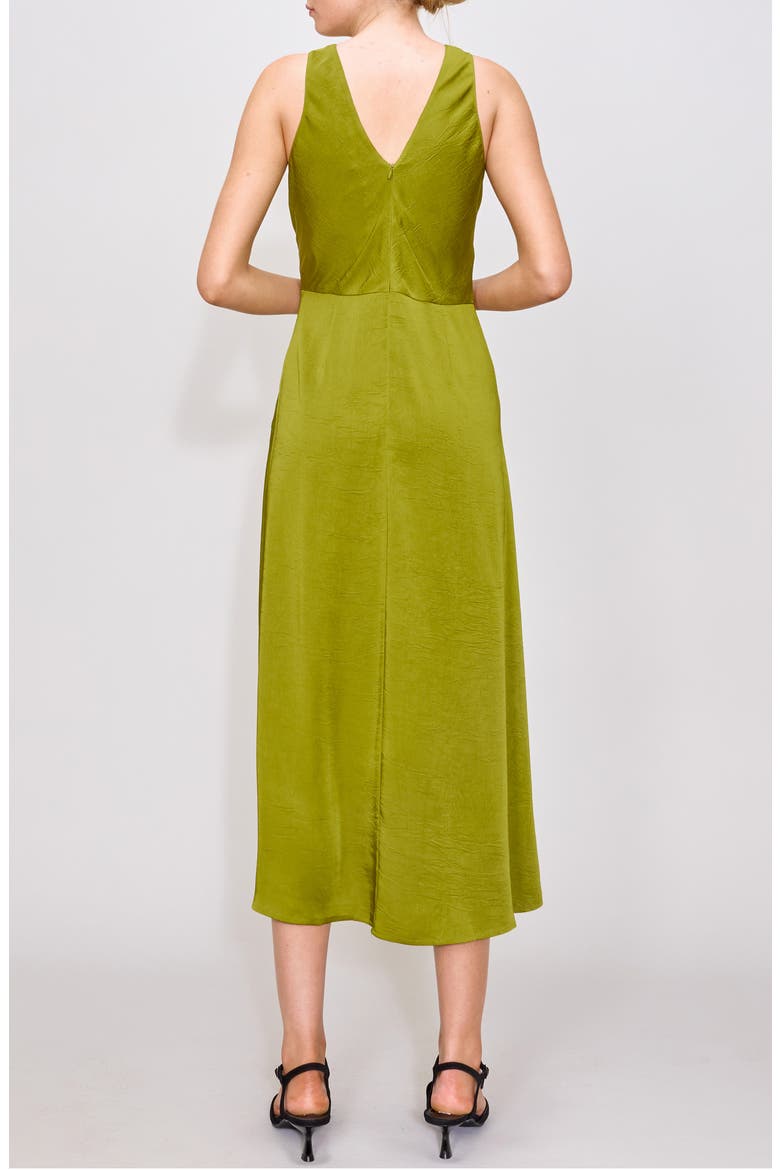 Ruched Drop Waist Satin Midi Dress, Alternate, color, OLIVE