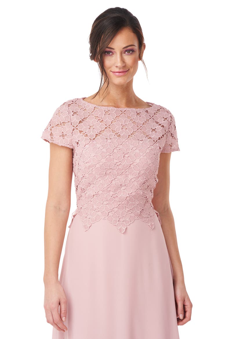 Laura Lace & Chiffon A-Line Midi Dress, Alternate, color, PALE MAUVE
