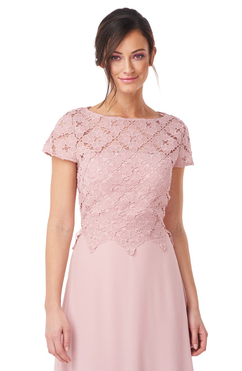 JS Collections Laura Lace & Chiffon A-Line Midi Dress, Alternate, color, 