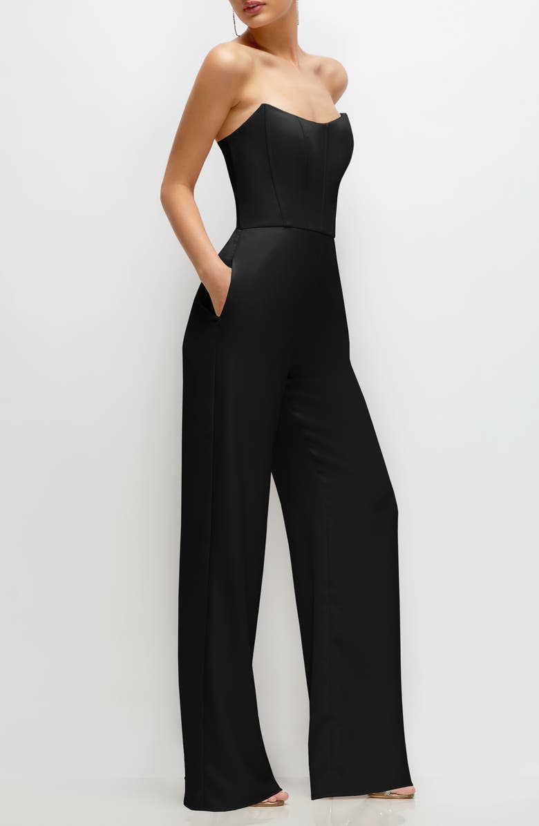 After Six Corset Strapless Wide Leg Jumpsuit, Alternate, color, Black