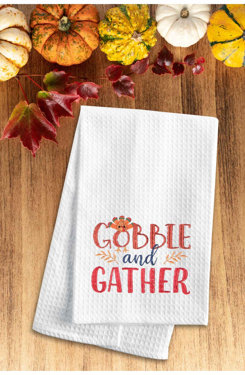 C&F Home Gobble & Gather Embroidered & Waffle Weave Kitchen Dishtowel, Alternate, color, White