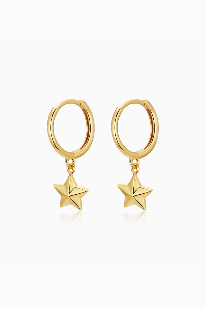 14K Gold Street Star Charm Hoops, Main, color, Yellow Gold