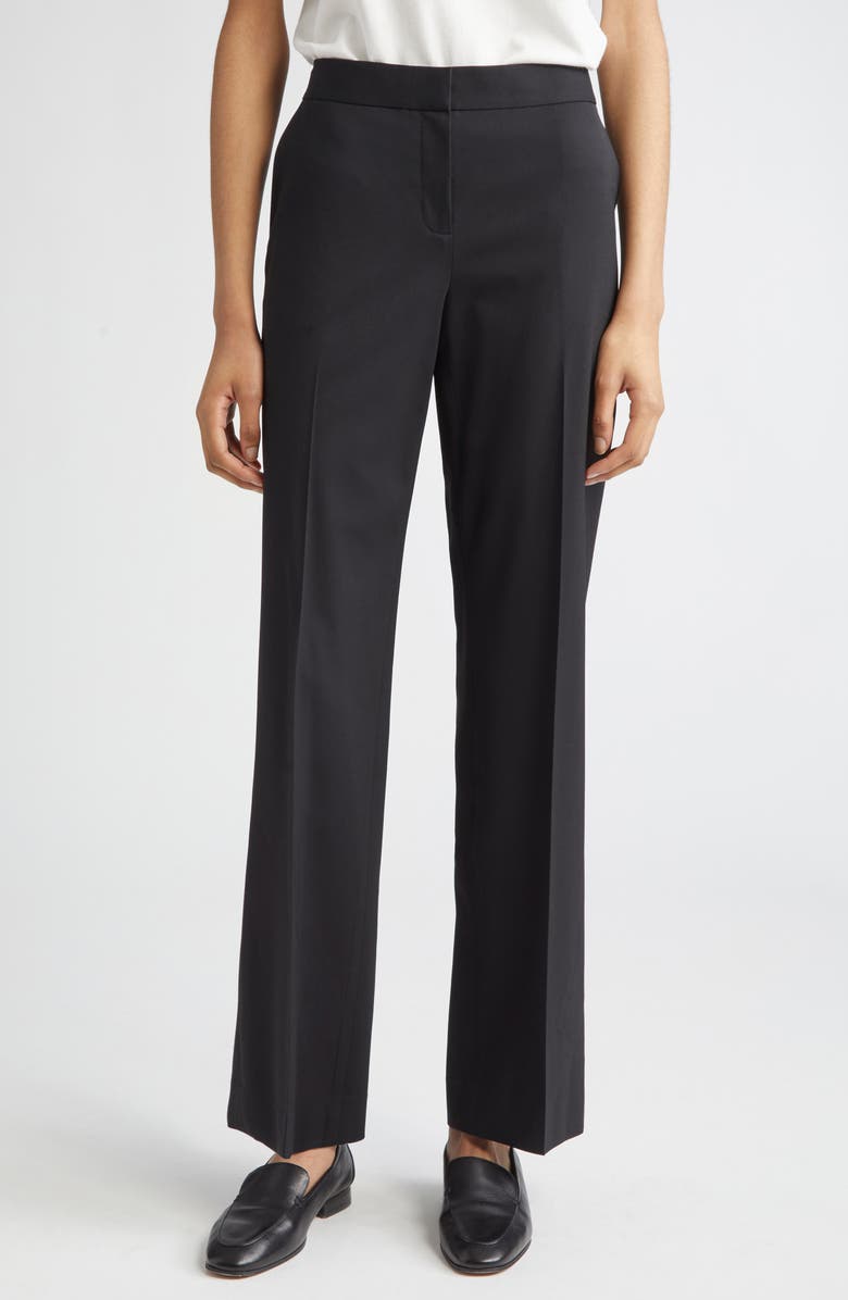 Lafayette 148 New York Irving Straight Leg Stretch Wool Pants, Main, color, Black