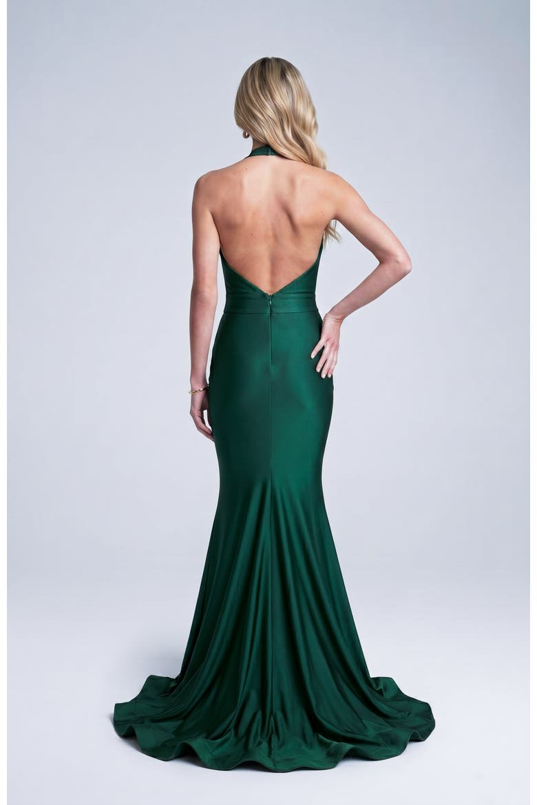 Plunging Halter Neck Mermaid Evening Gown, Alternate, color, Forest Green