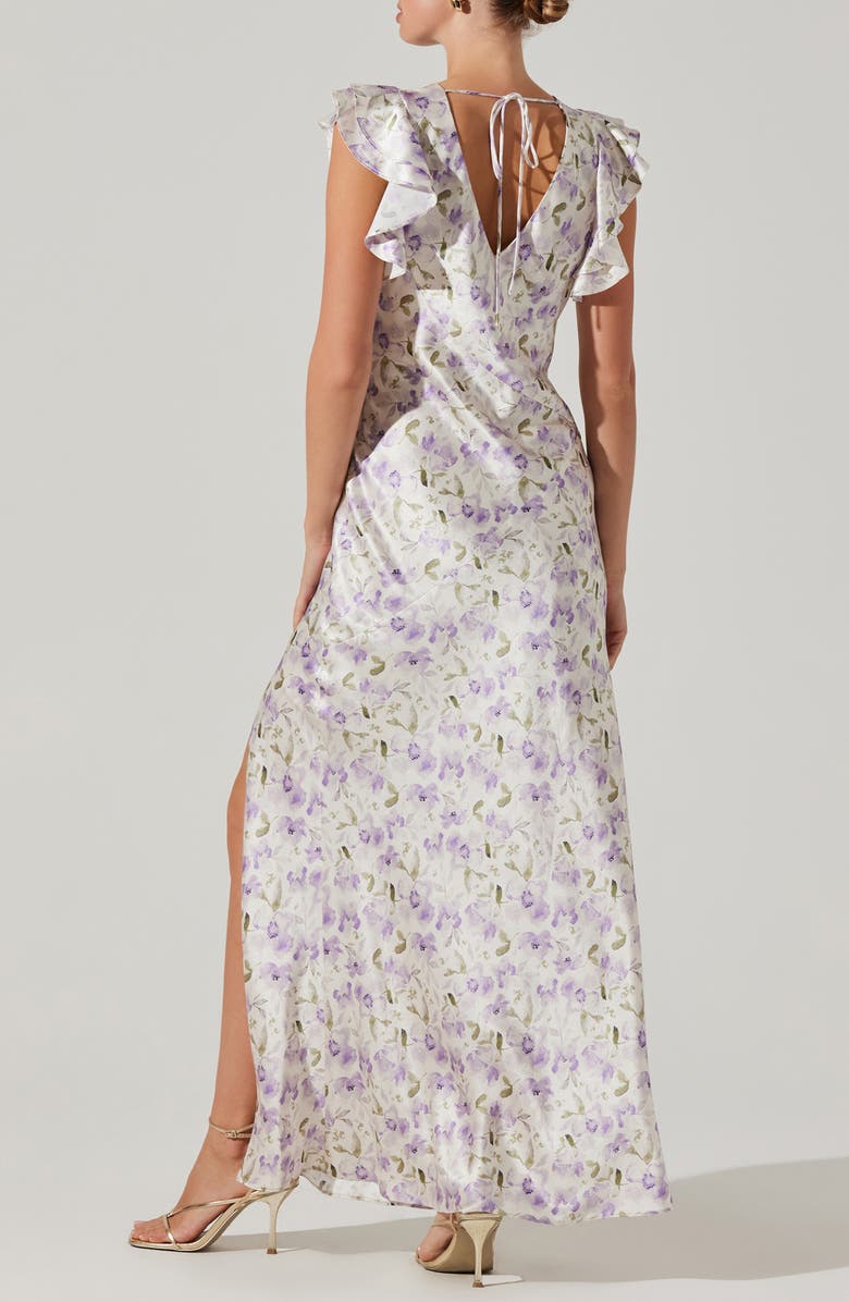 ASTR the Label Floral Flutter Sleeve Satin Maxi Dress, Alternate, color, 