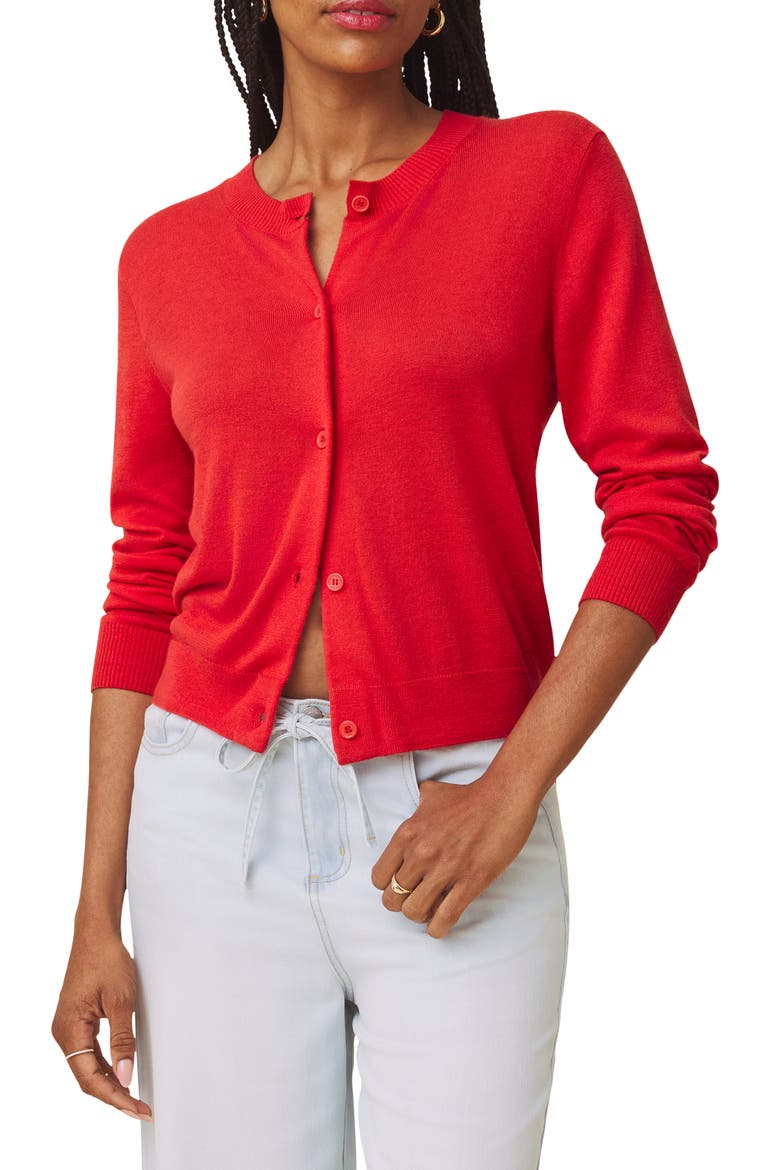Erica Crewneck Button Front Cardigan, Main, color, FIREWORK