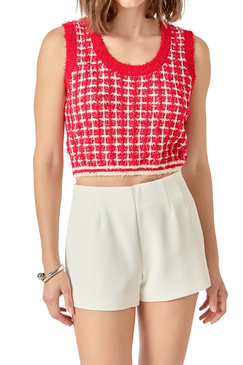 Knit Crop Top, Alternate, color, RED/ CREAM