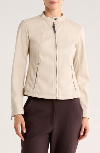 Dkny Faux Leather Moto Jacket In Neutral