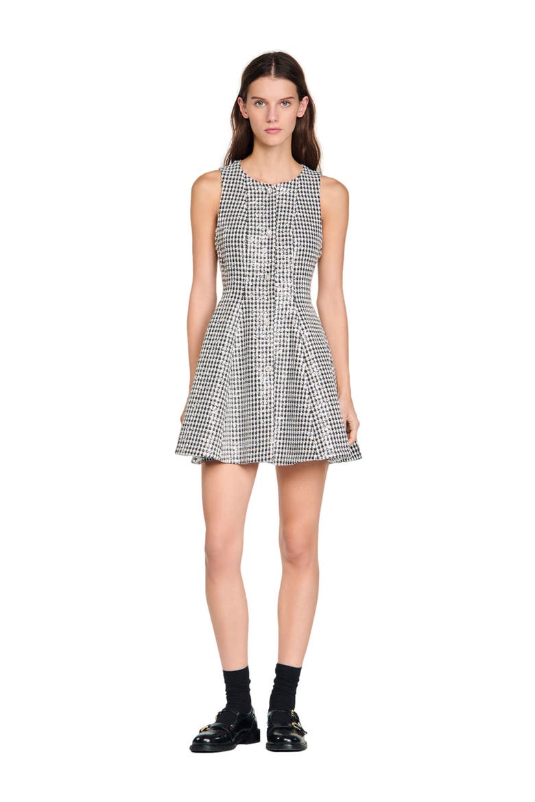 Tweed and sequin short dress, Alternate, color, Black / white