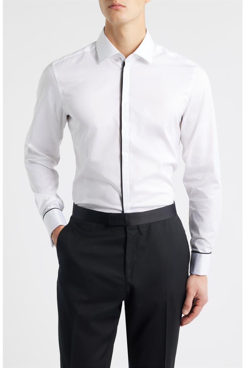 Slim Fit White Non-Iron Cotton Twill Tuxedo Shirt, Main, color, WHITE