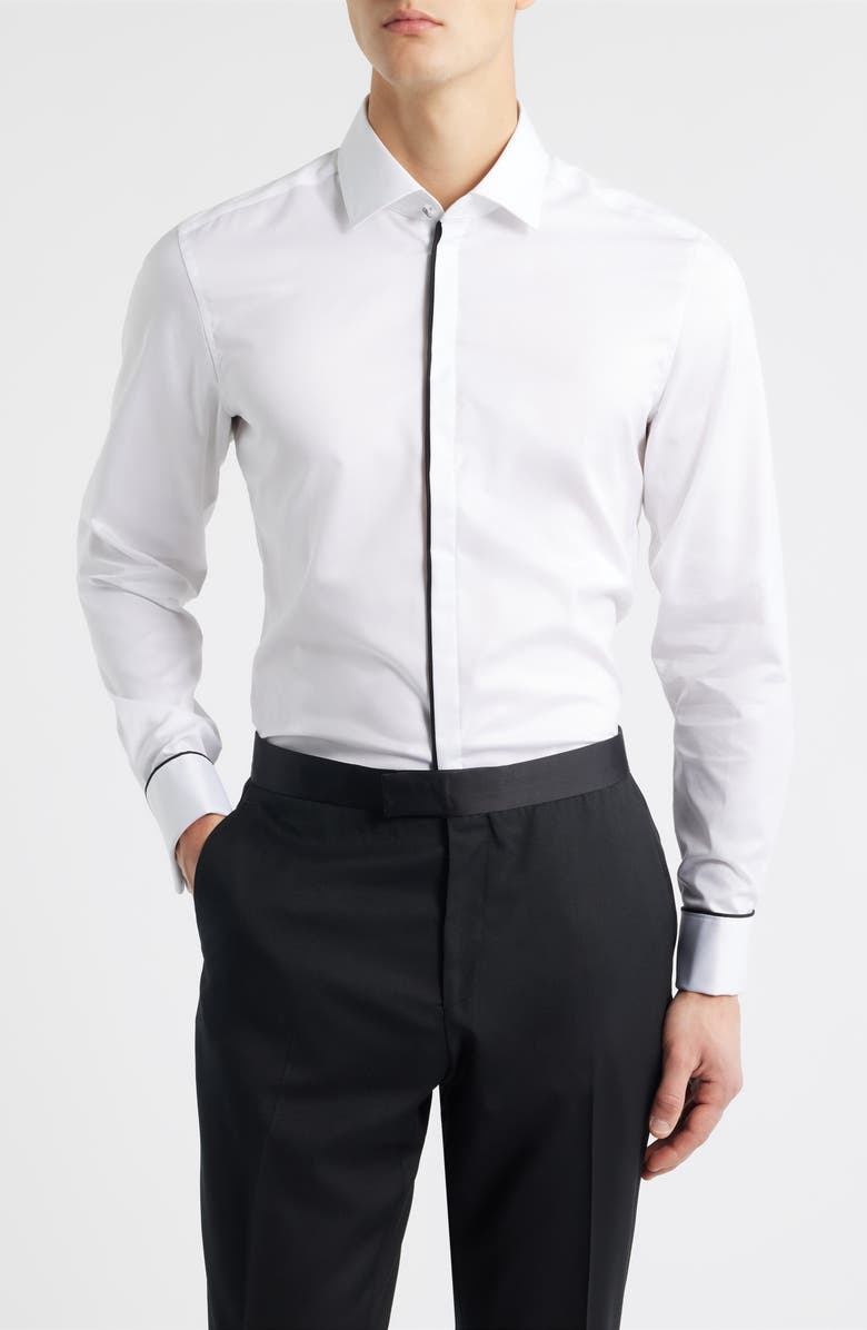1863 by Eterna Slim Fit White Non-Iron Cotton Twill Tuxedo Shirt, Main, color, White