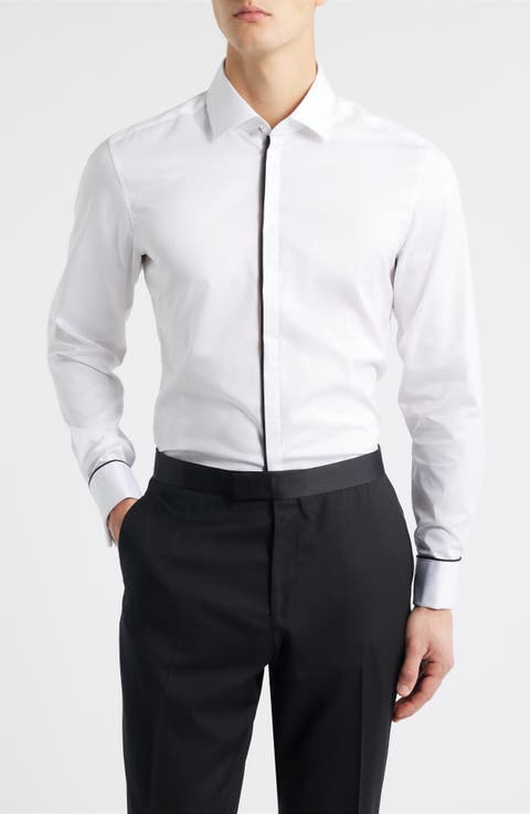 Slim Fit White Non-Iron Cotton Twill Tuxedo Shirt (Regular & Big)