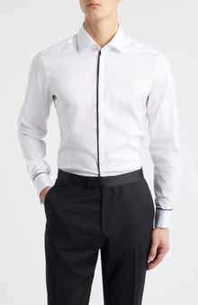 Slim Fit White Non-Iron Cotton Twill Tuxedo Shirt