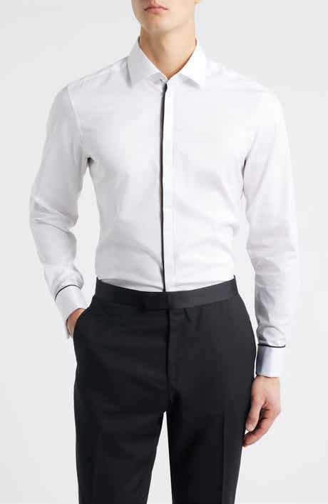 Slim Fit White Non-Iron Cotton Twill Tuxedo Shirt