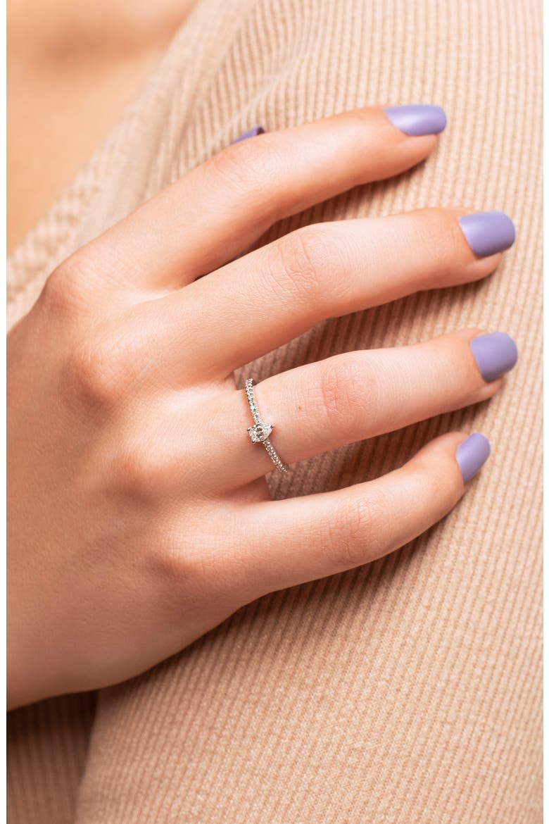 Lab Created Pear Diamond & Pavé 14K Gold Ring, Alternate, color, WHITE GOLD