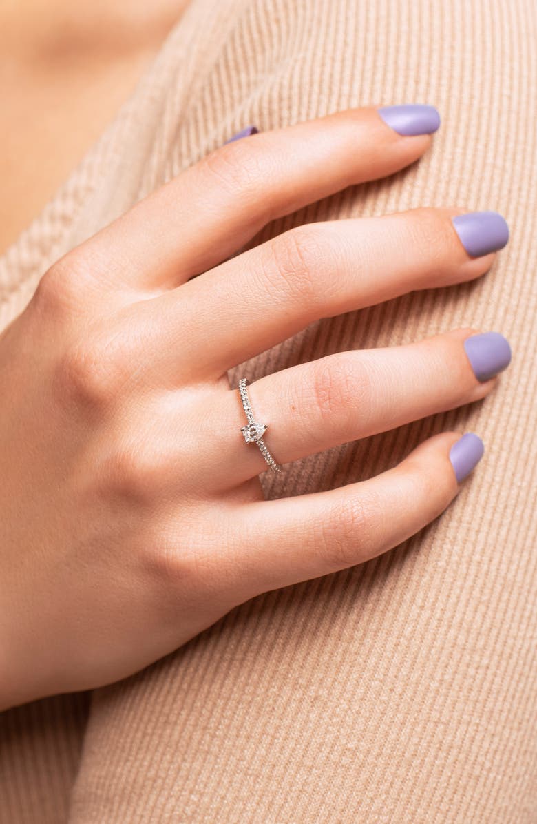 HauteCarat Lab Created Pear Diamond & Pavé 14K Gold Ring, Alternate, color,