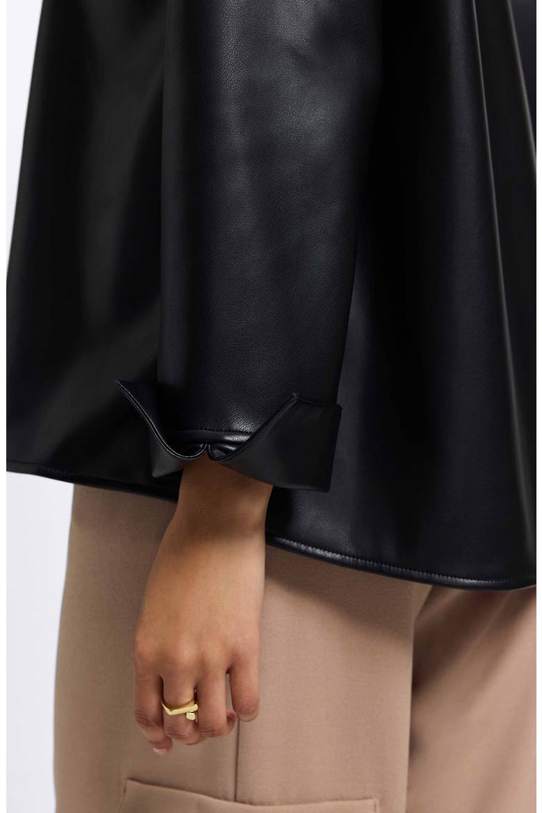 Agnes Faux Leather Long Sleeve Popover Top, Alternate, color, BLACK