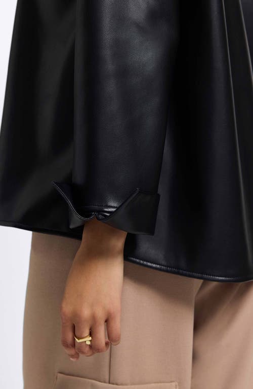 Foxcroft Agnes Faux Leather Long Sleeve Popover Top In Black