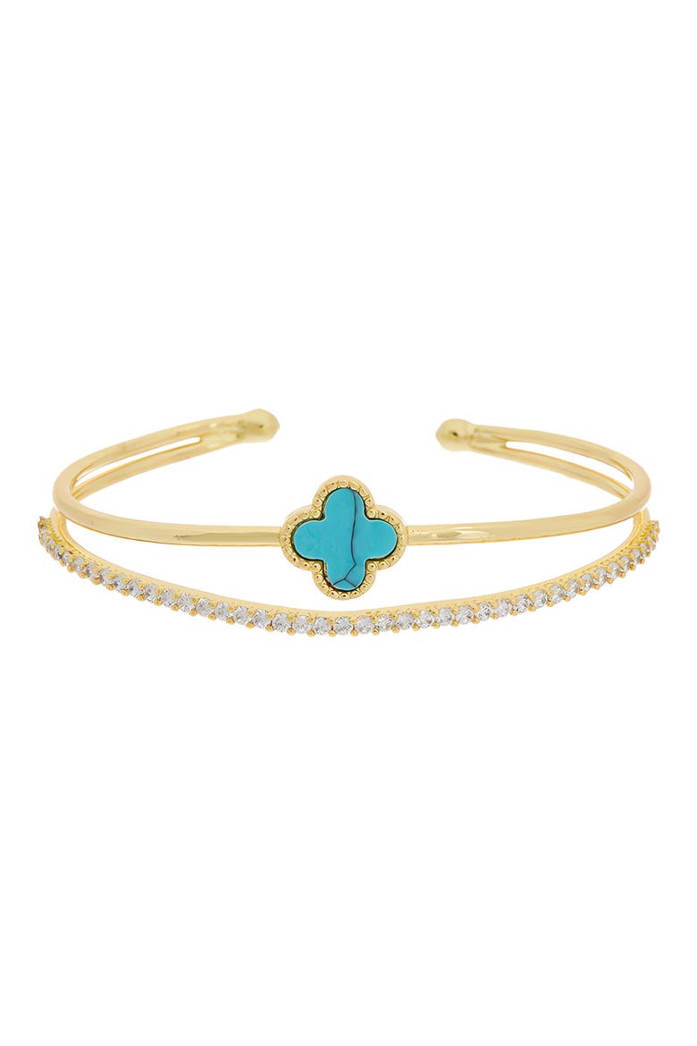 Quatrefoil Cubic Zirconia Double Strand Bangle, Main, color, YELLOW