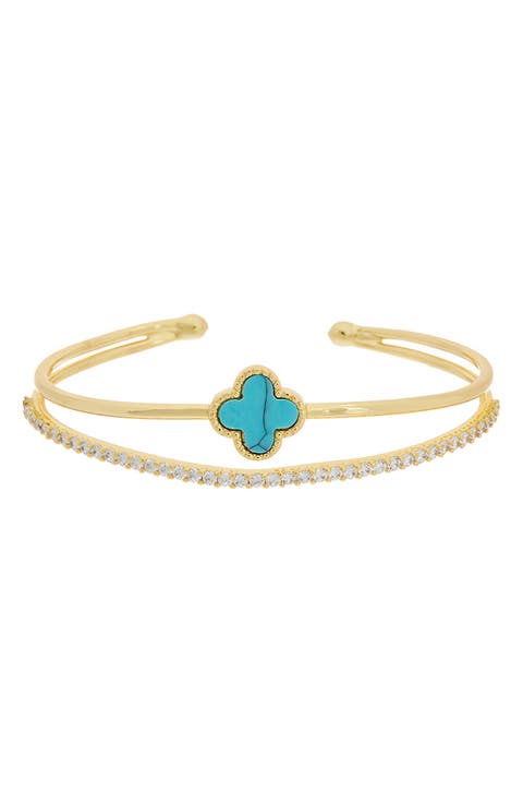 Quatrefoil Cubic Zirconia Double Strand Bangle