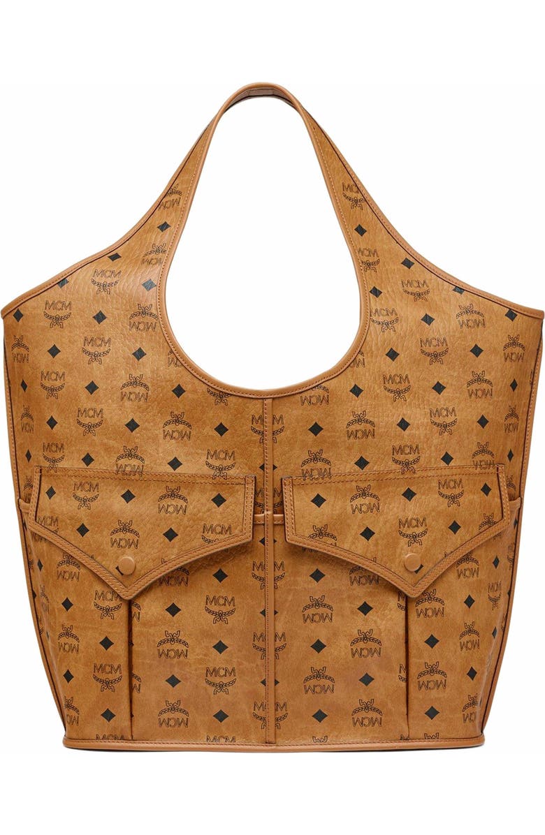 MCM Leni Shopper in Visetos, Main, color, Cognac