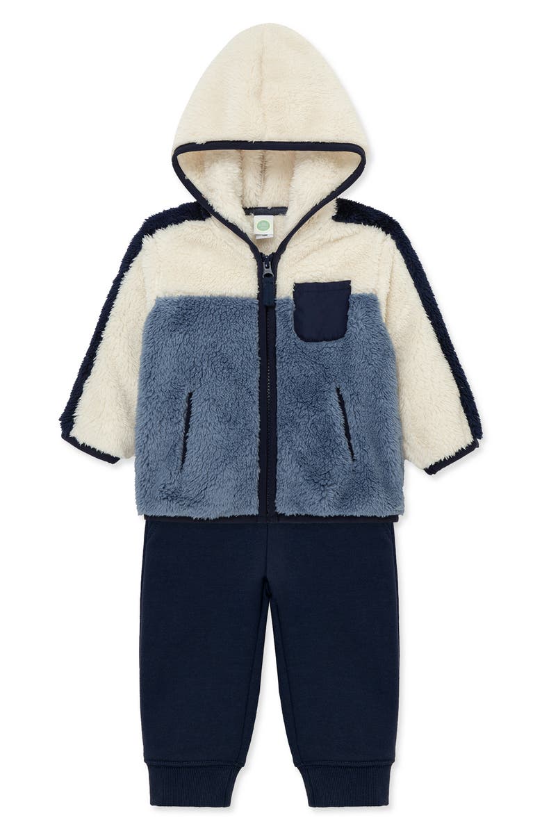 Little Me Colorblock Fleece Jacket, T-Shirt & Joggers Set, Alternate, color, Blue