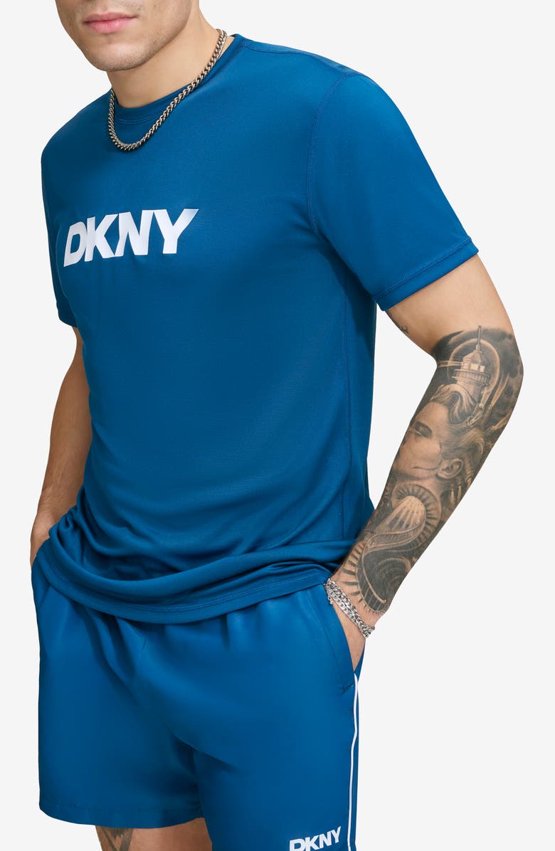 DKNY Short Sleeve Rashguard, Main, color, Poseidon
