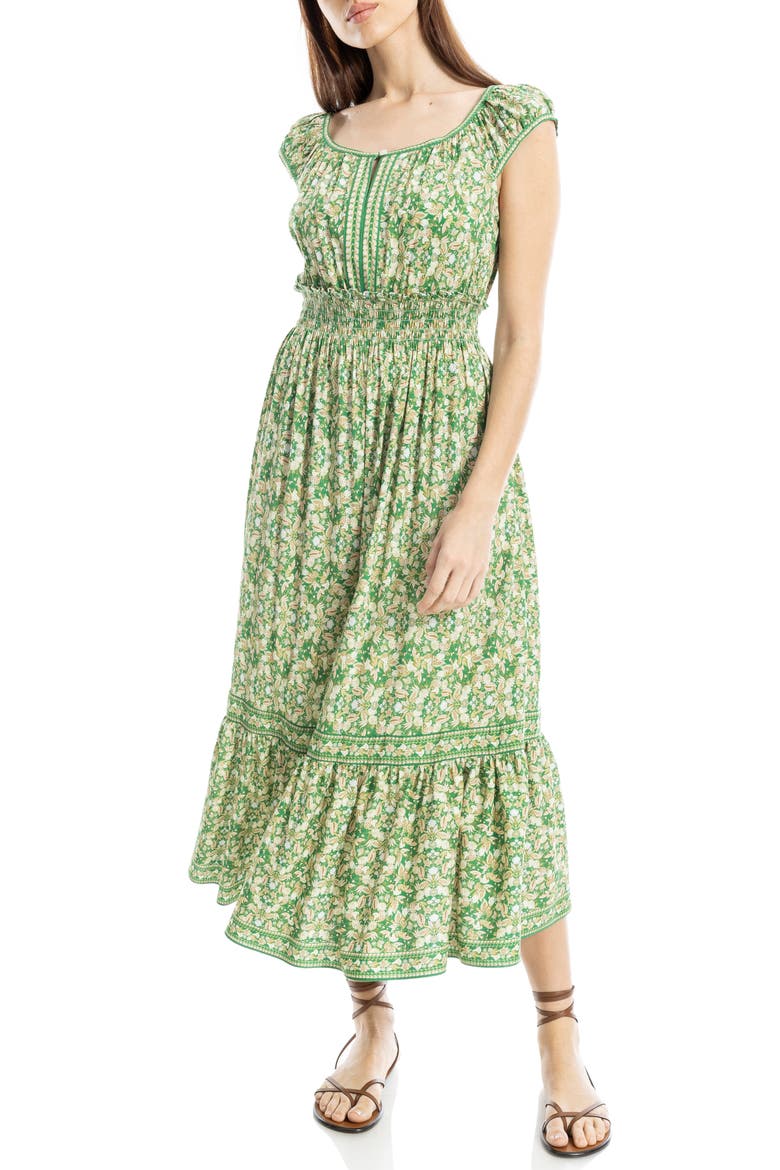 Floral Smocked Maxi Dress, Alternate, color, GREEN/ PINK PAISLEY HARMONY