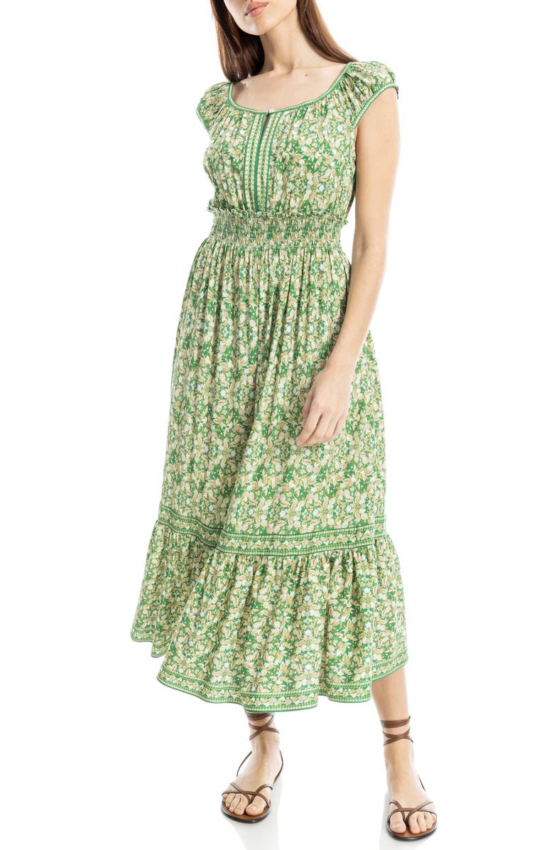 MAX STUDIO Floral Smocked Maxi Dress, Alternate, color, Green/ Pink Paisley Harmony