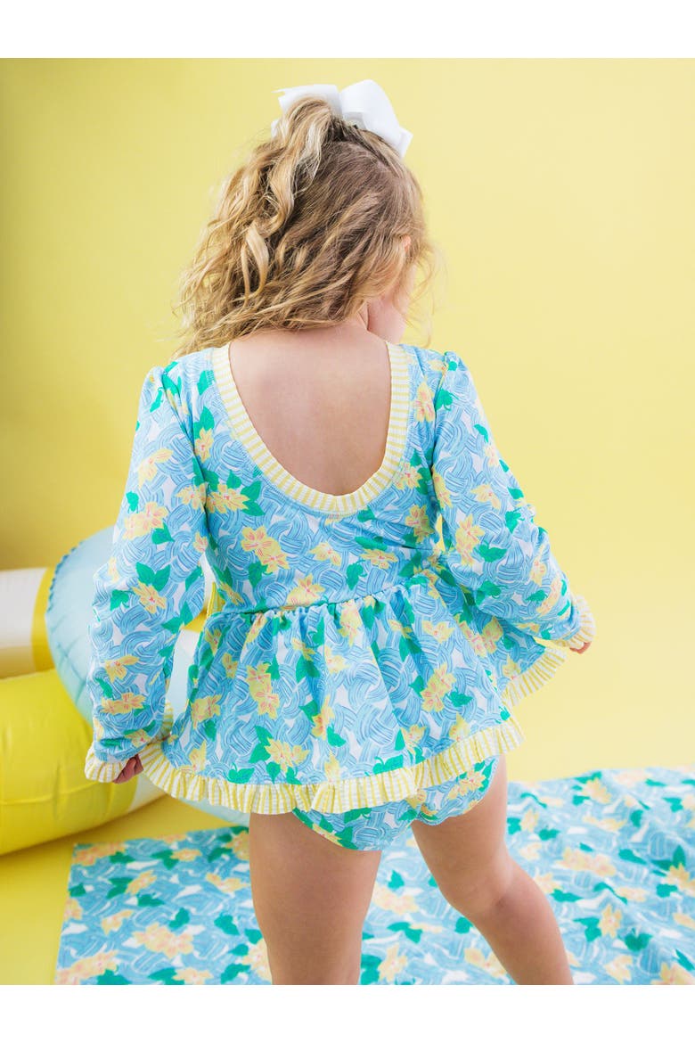 UPF50+ Long Sleeve One Piece Bow Peplum Rash Guard Swimsuit, Alternate, color, Blooming Basket