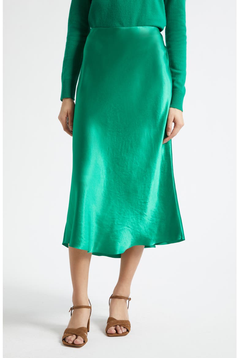 Bias Satin Midi Skirt, Main, color, EMERALD