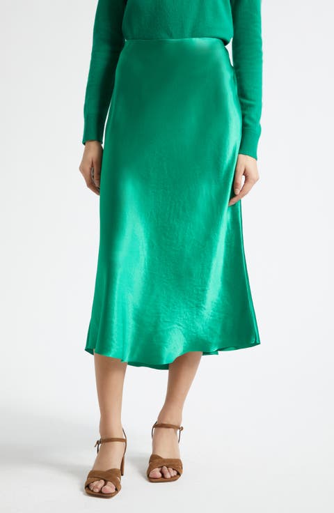 Bias Satin Midi Skirt