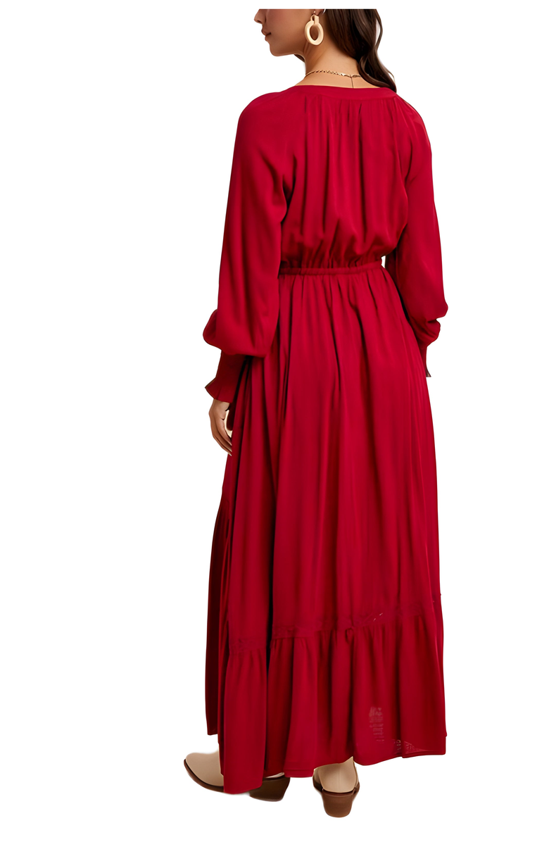 Knit and Lounge Long Sleeve Maxi Dress with Front Buttons and Drawstring Waist, Alternate, color, 
