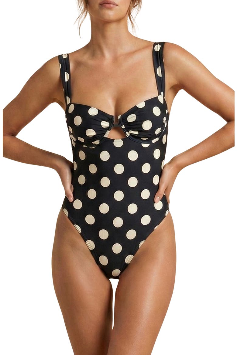 Bella Polka Dot Underwire One-Piece Swimsuit, Main, color, POLKA DOT