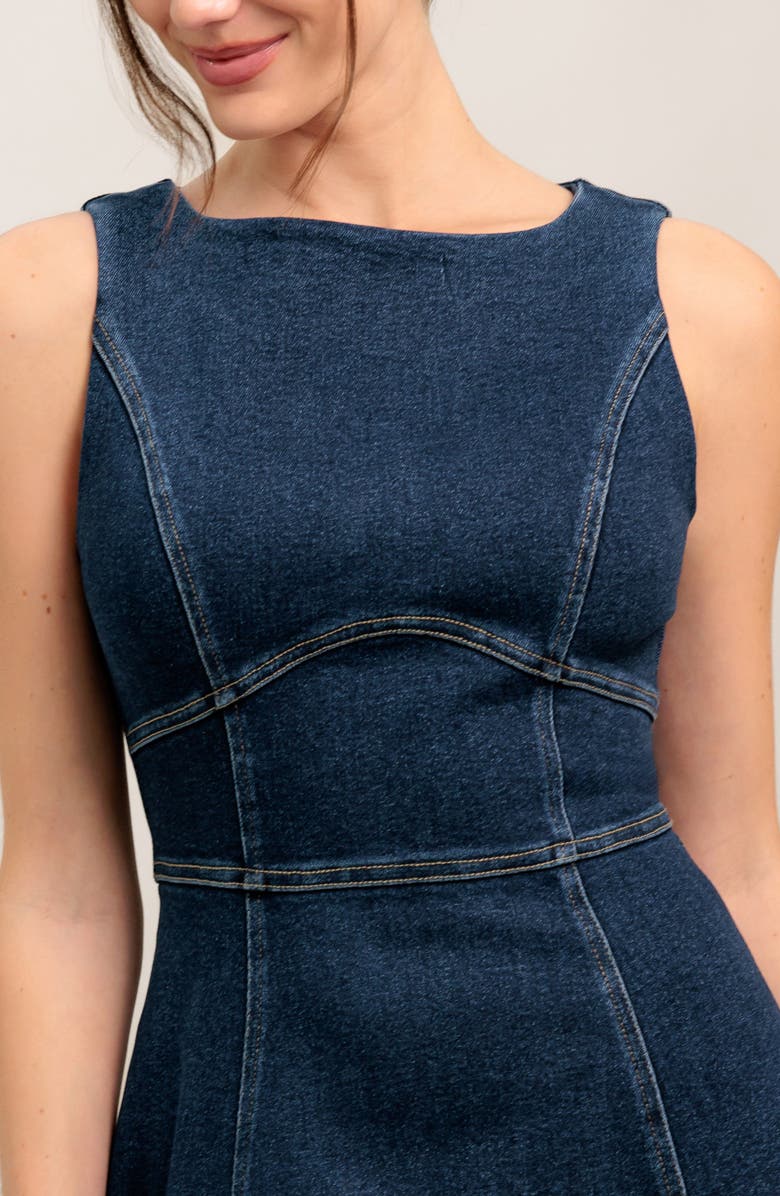 FLYING TOMATO Sleeveless Stretch Denim Midi Dress, Alternate, color, Medium Indigo