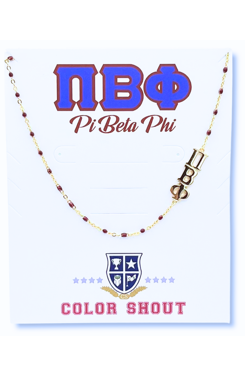 Color Shout Pi Beta Phi Greek Letter Side Set Necklace, Main, color, Yellow Gold